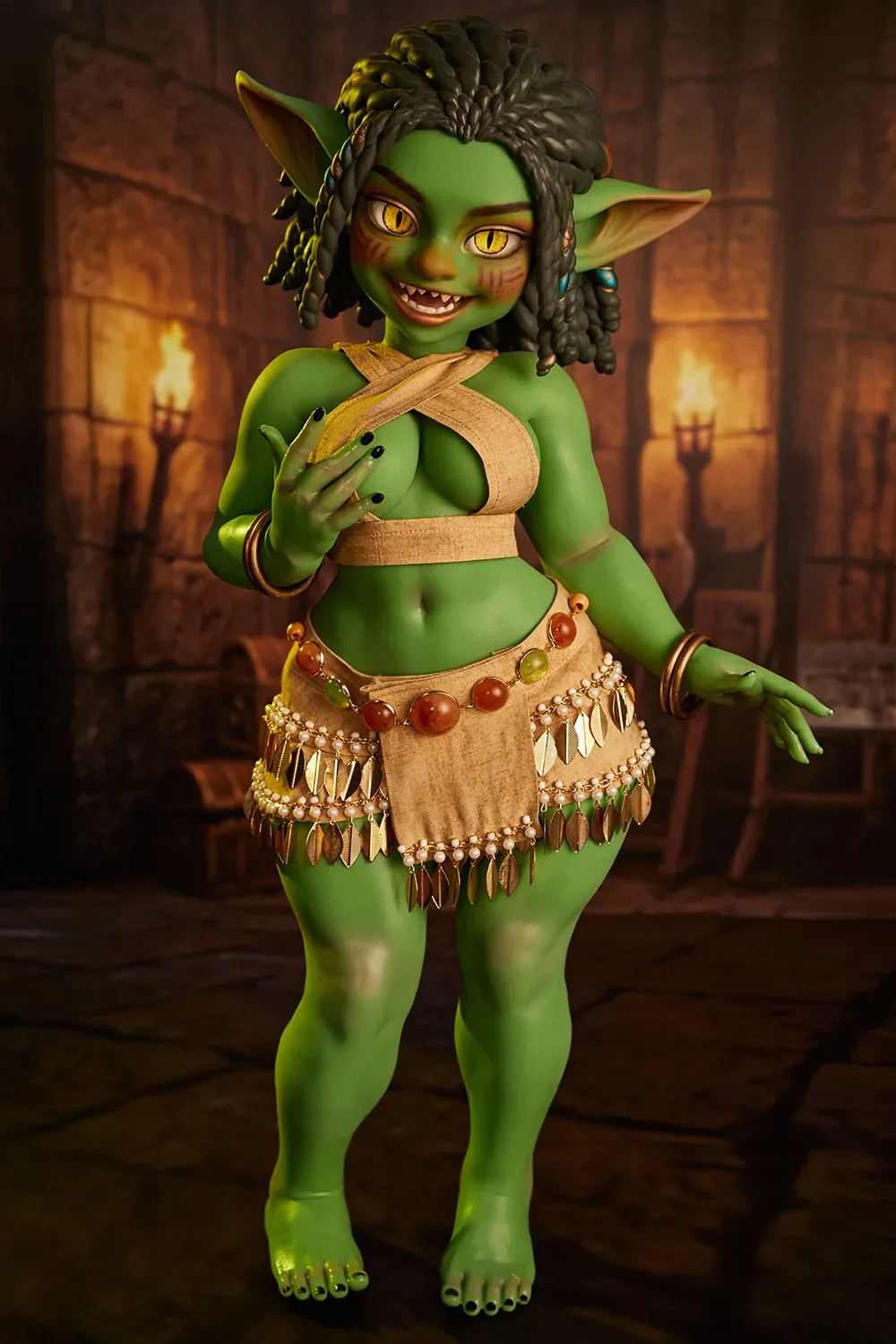SI70 KAELA GREEN - SILICONE A CUP ANIME GOBLIN GIRL MINI SEX DOLL