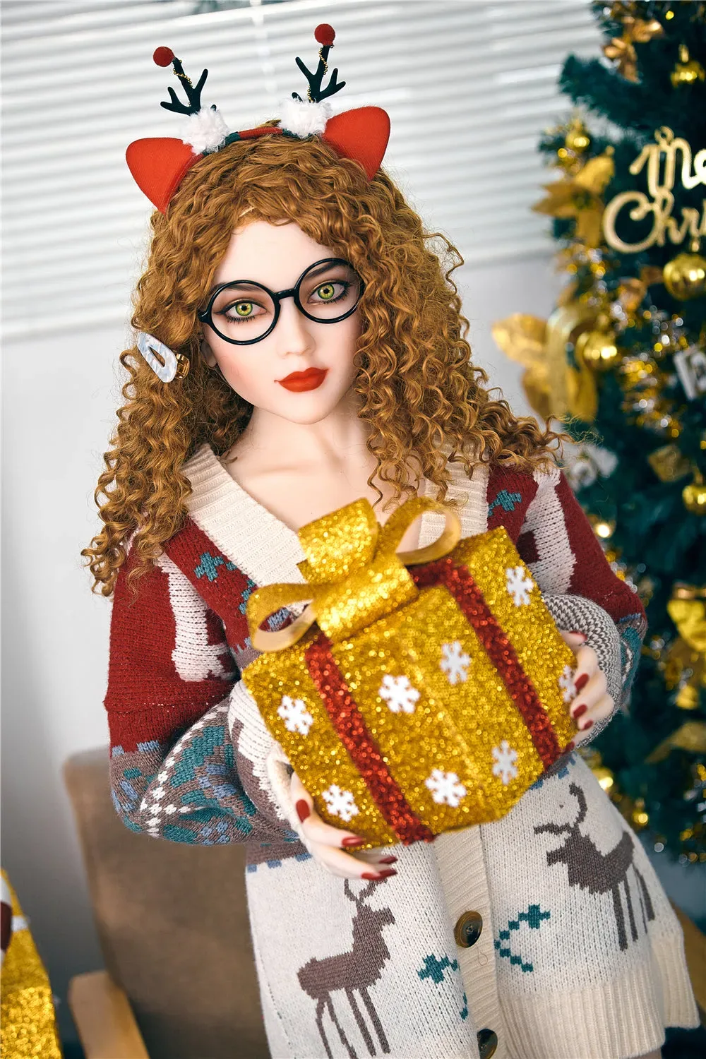 4FT9/150CM C CUP TPE BLONDE CURLY CHRISTMAS SEX DOLL - CAMILLE