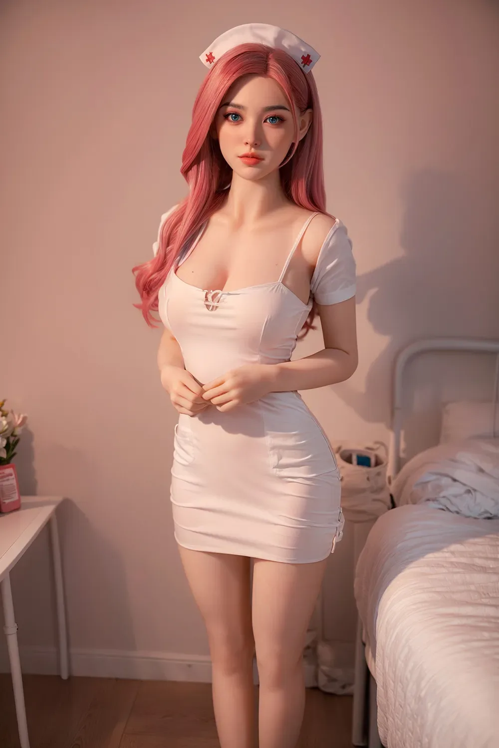 5FT2/160CM D CUP SILICONE HEAD PINK HAIR NURSE SEX DOLLS - CORINNA view 4