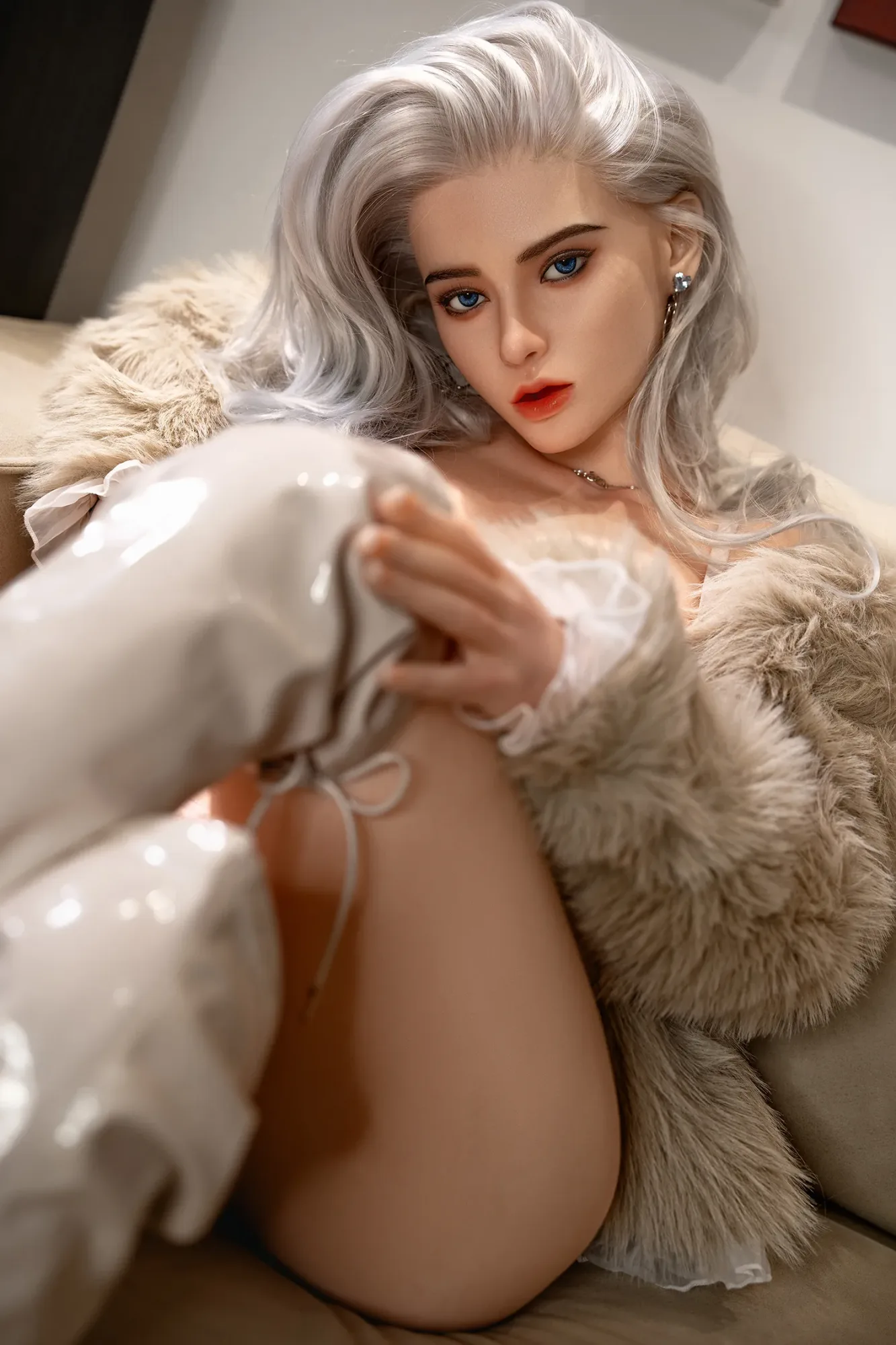 5F4/164CM F CUP SILICONE HEAD&TPE BODY WHITE HAIR SEX DOLL M12 - IRENE view 6