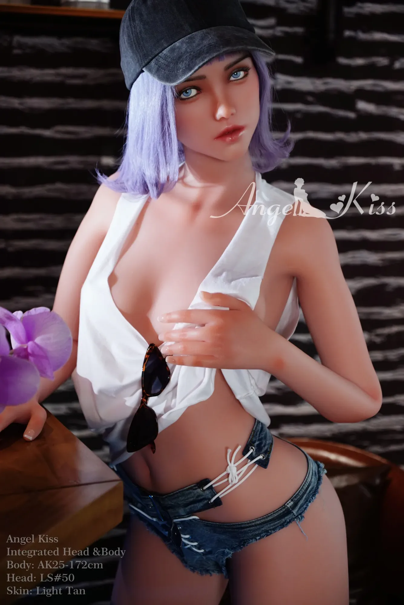 5FT6/172CM B CUP SILICONE SEAMLESS NECK PURPLE HAIR SEX DOLL - DEBBY