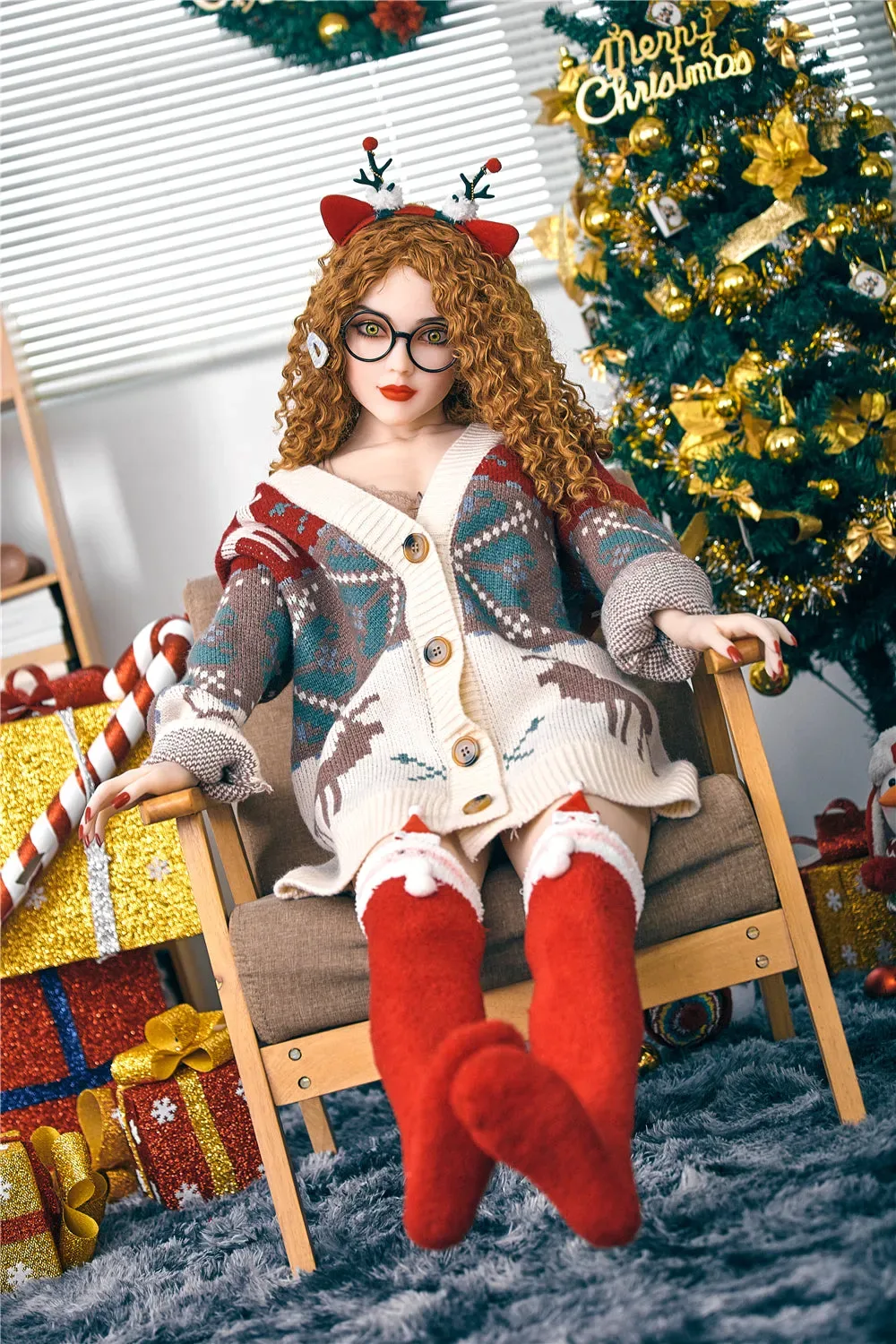 4FT9/150CM C CUP TPE BLONDE CURLY CHRISTMAS SEX DOLL - CAMILLE view 5
