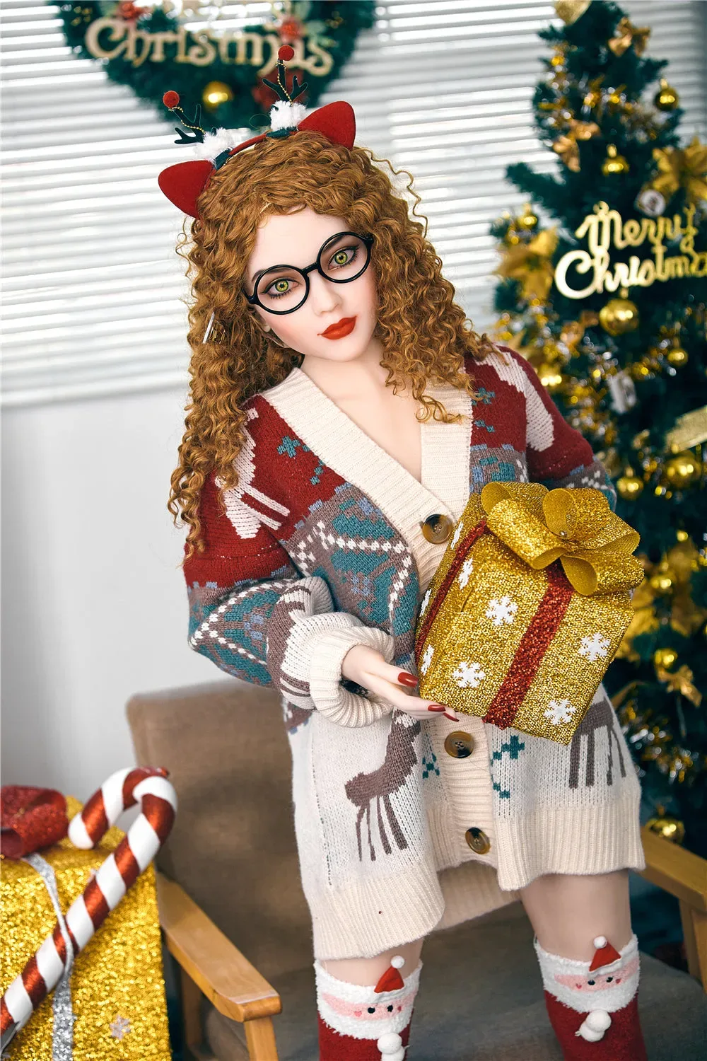 4FT9/150CM C CUP TPE BLONDE CURLY CHRISTMAS SEX DOLL - CAMILLE view 3
